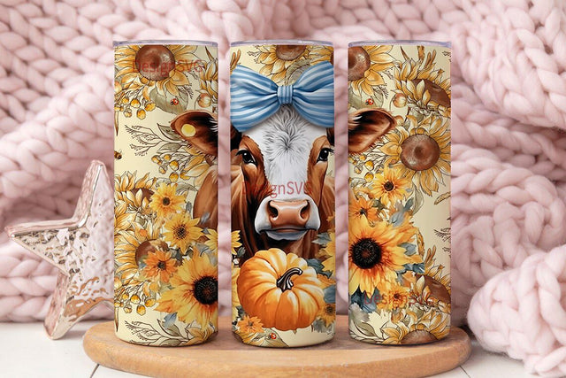 Highland Cow Tumbler Wrap Halloween Fall Highland Cow Tumbler Sublimation Design Straight and Tapered 20 oz Skinny Floral Tumbler Wrap PNG Sublimation DesignSVG 
