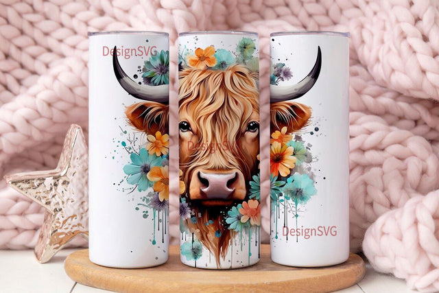 Highland Cow Tumbler Wrap Halloween Fall Highland Cow Tumbler Sublimation Design Straight and Tapered 20 oz Skinny Floral Tumbler Wrap PNG Sublimation DesignSVG 