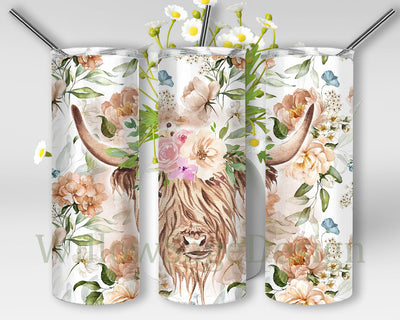 Highland Cow Tumbler Wrap PNG, 20 oz Skinny Tumbler Sublimation Design, Highland Cow Tumbler Wrap, Highland Cow Tumbler Png Sublimation WillowSageDesign 