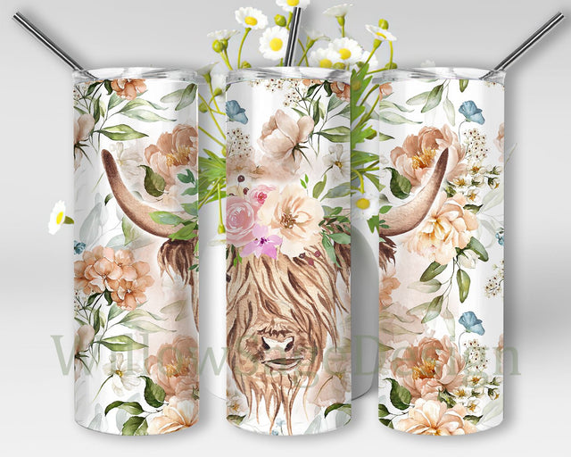 Highland Cow Tumbler Wrap PNG, 20 oz Skinny Tumbler Sublimation Design, Highland Cow Tumbler Wrap, Highland Cow Tumbler Png Sublimation WillowSageDesign 