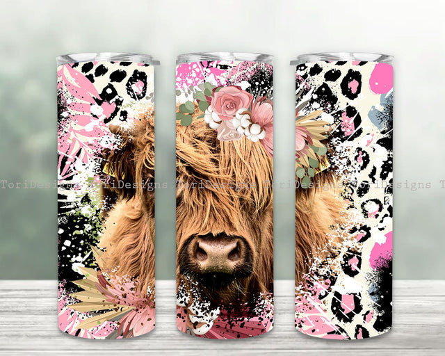 Highland Cow Tumbler Wrap PNG, 20 oz Skinny Tumbler Sublimation Design Sublimation ToriDesigns 