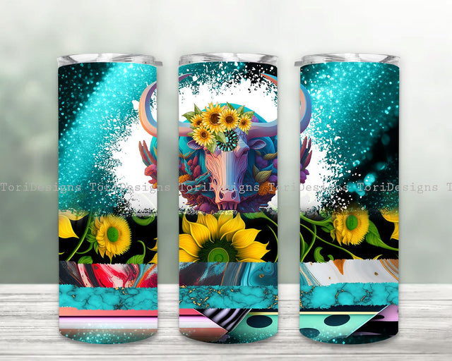 Highland Cow Tumbler Wrap PNG, Cow Sunflower Tumbler Design, 20 oz Skinny Tumbler Wrap Sublimation ToriDesigns 
