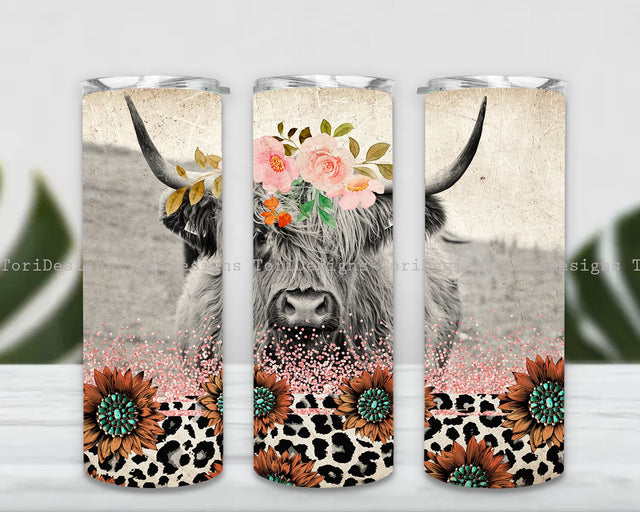 Highland Cow Tumbler Wrap PNG, Cowgirl Bull Western Seamless Country Sublimation Designs Downloads Sublimation ToriDesigns 