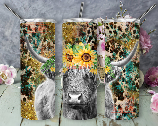 Highland Cow Tumbler Wrap PNG Design Cowgirl Bull Western Country Sublimation Designs Downloads, Highland Cow Skinny 20oz Sublimation DesignSVG 