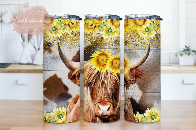 Highland Cow Tumbler Wrap PNG Design Cowgirl Bull Western Country Sublimation Designs Downloads, Highland Cow Skinny 20oz Sublimation Rabbitmakies 