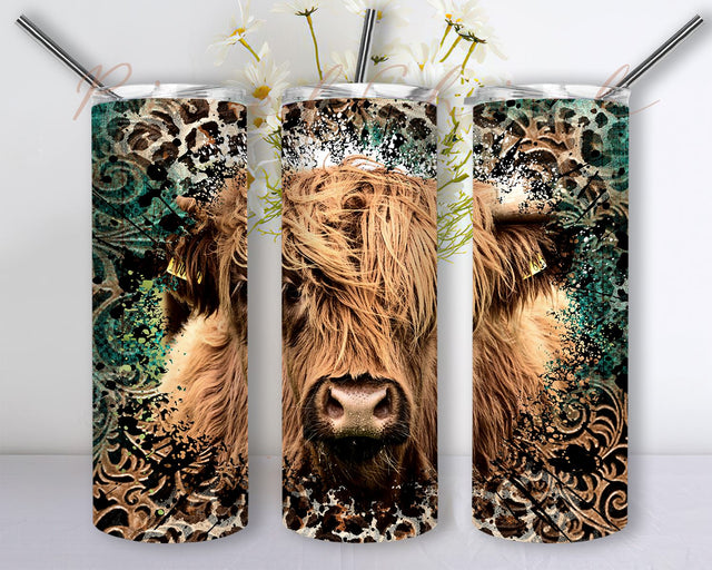Highland Cow Tumbler Wrap Png Design Cowgirl Bull Western Seamless Country Sublimation Designs Downloads - Skinny 20oz Sublimation PixelChick 