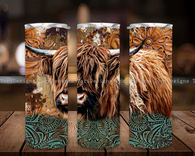 Highland Cow Tumbler Wrap PNG Design Cowgirl Bull Western Seamless Country Sublimation Designs Downloads - Skinny 20oz Sublimation ToriDesigns 
