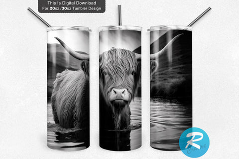 Highland Cow Water 20 Oz / 30 Oz Tumbler PNG Sublimation Regulrcrative 