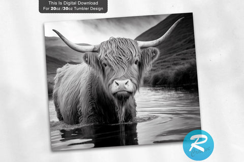 Highland Cow Water 20 Oz / 30 Oz Tumbler PNG Sublimation Regulrcrative 