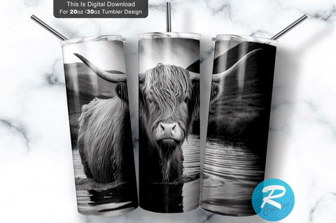 Highland Cow Water 20 Oz / 30 Oz Tumbler PNG Sublimation Regulrcrative 