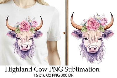 Highland Cow Watercolor Sublimation PNG. Farm House Sign. Sublimation Samaha Design 