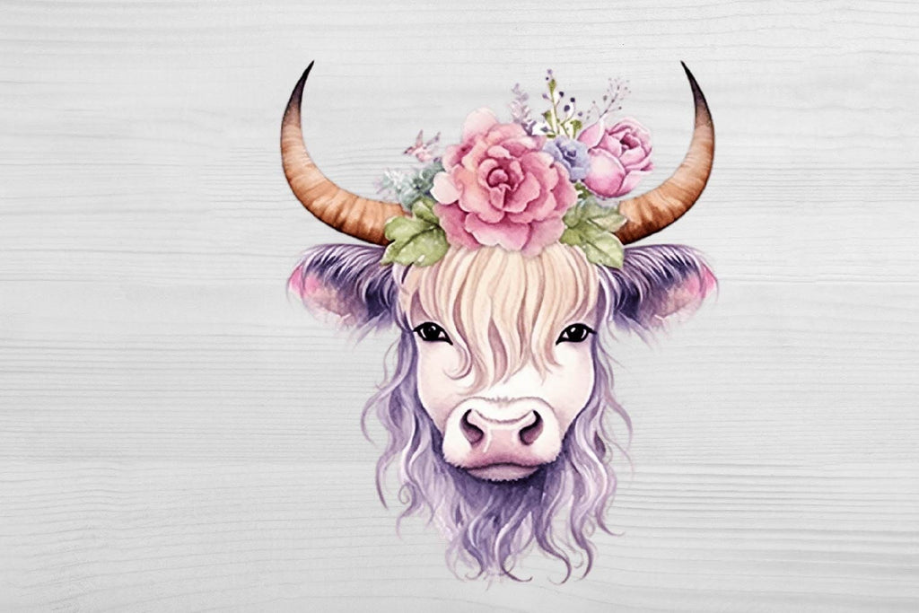 Highland Cow Watercolor Sublimation PNG. Farm House Sign. - So Fontsy