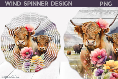 Highland Cow Wind Spinner Sublimation WatercolorColorDream 