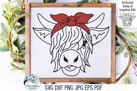 Highland Cow with Bandana SVG SVG Wispy Willow Designs 