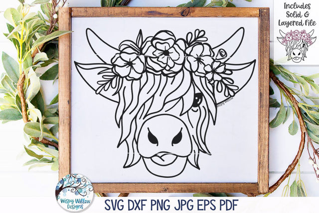 Highland Cow with Flowers SVG SVG Wispy Willow Designs 