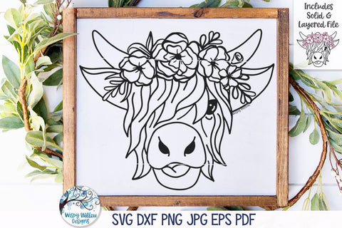 Highland Cow with Flowers SVG SVG Wispy Willow Designs 