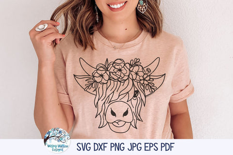 Highland Cow with Flowers SVG SVG Wispy Willow Designs 