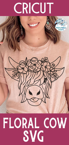 Highland Cow with Flowers SVG SVG Wispy Willow Designs 