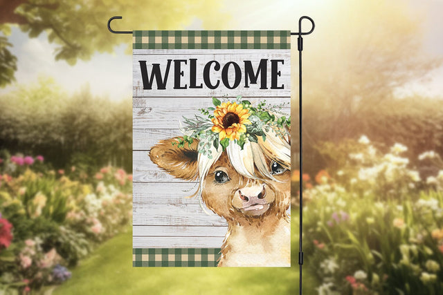 Highland Cow with Sunflowers 12 x 18 Garden Flag Sublimation Sublimation BijouBay 
