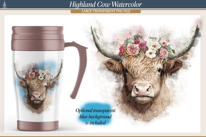 Highland Cow with Wreath of Roses Sublimation AfterTenDesign 