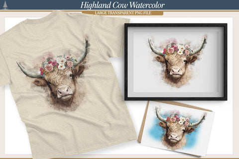 Highland Cow with Wreath of Roses Sublimation AfterTenDesign 