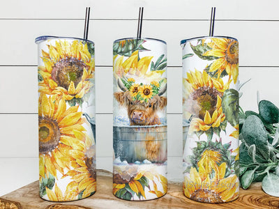 Highland Cow20oz Skinny Tumbler Png, Sunflower Floral Seamless Country Png, Farm Tumbler, Sunflower Cow Tumbler, Cowhide Tumbler, Western Sunflower Tumbler Sublimation iStyleDesign 