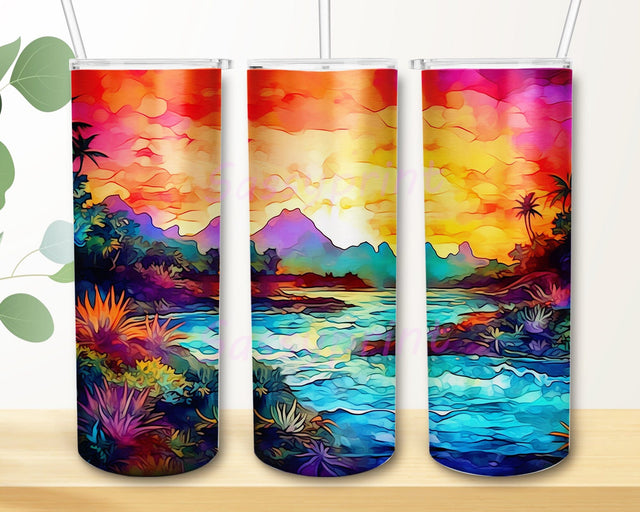 Hiking Flowers Mountains And A Waterfall 20oz Skinny Tumbler Png, Mountain And Wildflowers Landscape Sublimation Design, Watercolour Mountain River Tumbler Sublimation sassyprint 