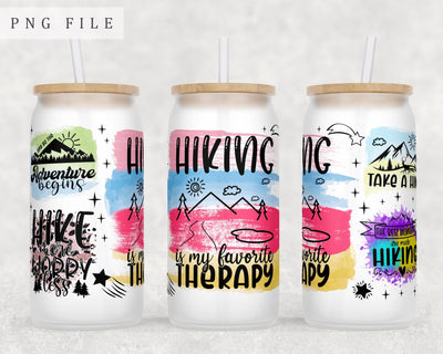 Hiking Quotes Libbey Glass Can Wrap, 16oz Glass Can Sublimation Design, Hiking Sayings Glass Can PNG File Sublimation HappyDesignStudio 