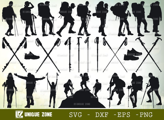 Hiking SVG Cut File | Hike Girl | Female Hiker | Man Hiking | Hiking Stick | Forest Hiking | Hiking Shoes SVG Unique Zone 