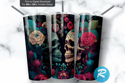 Him and Her Skulls Floral 20 oz / 30 oz Tumbler PNG Sublimation Regulrcrative 