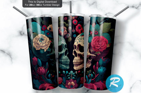 Him and Her Skulls Floral 20 oz / 30 oz Tumbler PNG Sublimation Regulrcrative 