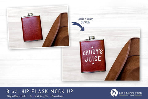Hip Flask with leather cover - Mock up, styled photo Mock Up Photo Mae Middleton Studio 