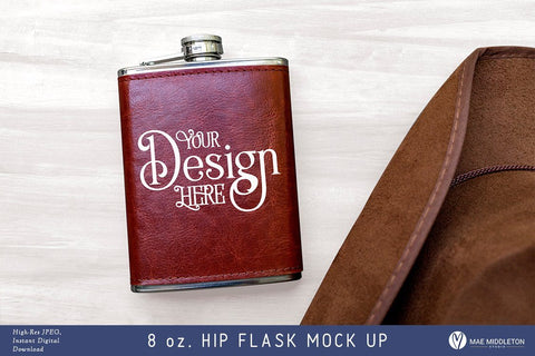 Hip Flask with leather cover - Mock up, styled photo Mock Up Photo Mae Middleton Studio 