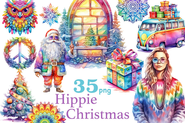 Hippie Christmas Clipart | Boho Bundle PNG SVG GlamArtZhanna 