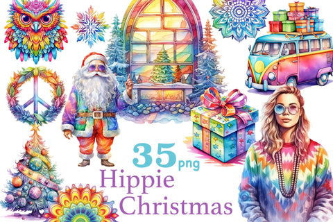 Hippie Christmas Clipart | Boho Bundle PNG SVG GlamArtZhanna 