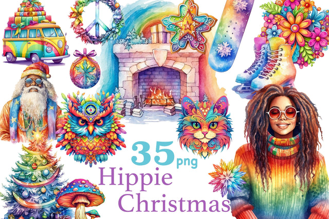Hippie Christmas Clipart | Xmas Sublimation Bundle SVG GlamArtZhanna 