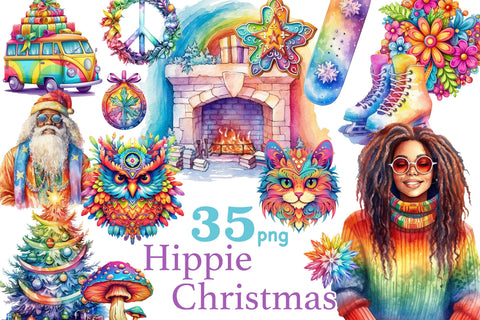 Hippie Christmas Clipart | Xmas Sublimation Bundle SVG GlamArtZhanna 