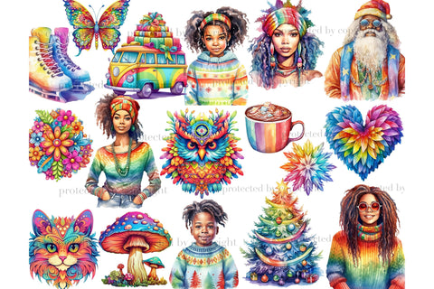 Hippie Christmas Clipart | Xmas Sublimation Bundle SVG GlamArtZhanna 