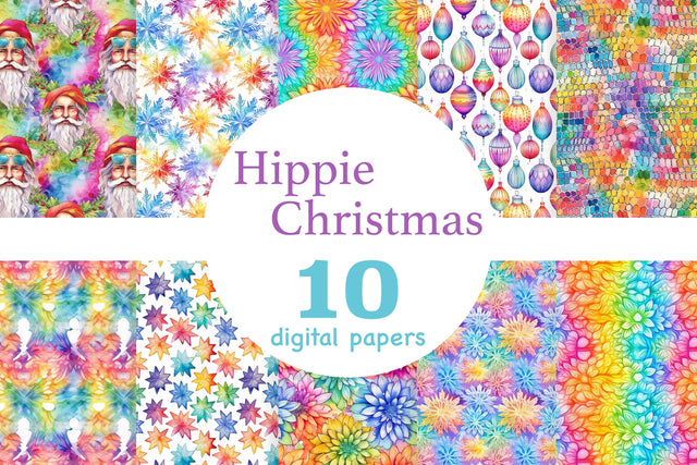 Hippie Christmas Digital Paper | Groovy Pattern Digital Pattern GlamArtZhanna 