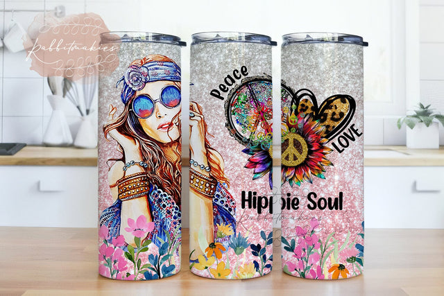 Hippie Girl Hippie Soul Peace Love 20oz Skinny Tumbler Wrap, Boho Tumbler, Gypsy gift Bohemian Gift For Her, Gift For Hippie Friend Sublimation Rabbitmakies 