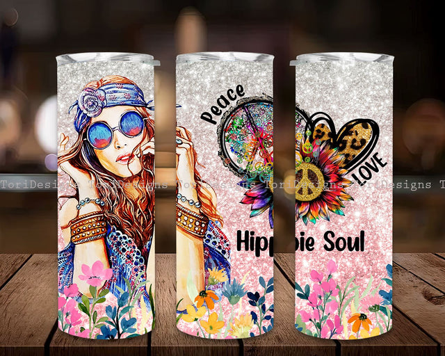 Hippie Girl Hippie Soul Peace Love 20oz Skinny Tumbler Wrap -Boho Tumbler-Gypsy gift Bohemian Gift For Her, Gift For Hippie Friend Sublimation ToriDesigns 