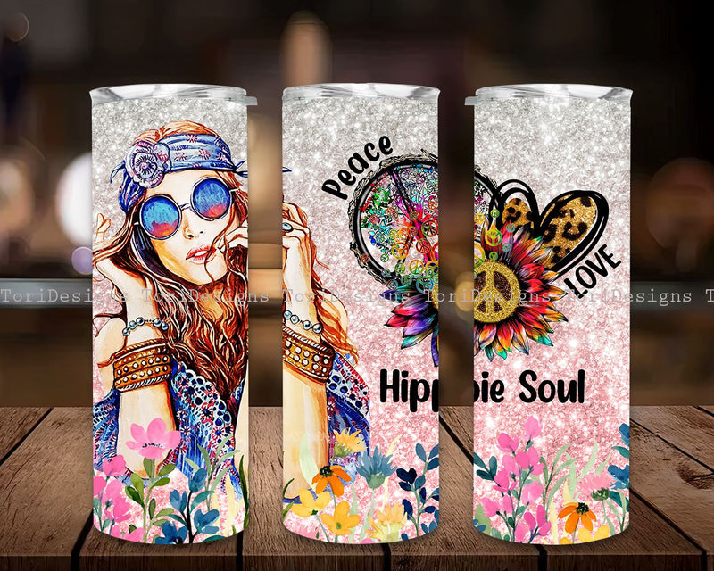 Hippie Girl Hippie Soul Peace Love 20oz Skinny Tumbler Wrap -Boho Tumbler-Gypsy gift Bohemian Gift For Her, Gift For Hippie Friend Sublimation ToriDesigns 