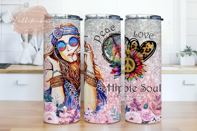 Hippie Girl Hippie Soul Peace Love 20oz Skinny Tumbler Wrap Png, Boho Tumbler Png, Gypsy gift Bohemian Gift For Her, Gift For Hippie Friend Sublimation Rabbitmakies 