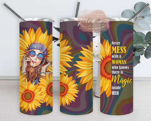 Hippie Girl Tumbler Png, Sunflower 20oz Skinny Tumbler, Hippie Sublimation Design, Bohemian Gift, Digital Download Sublimation Rabbitmakies 