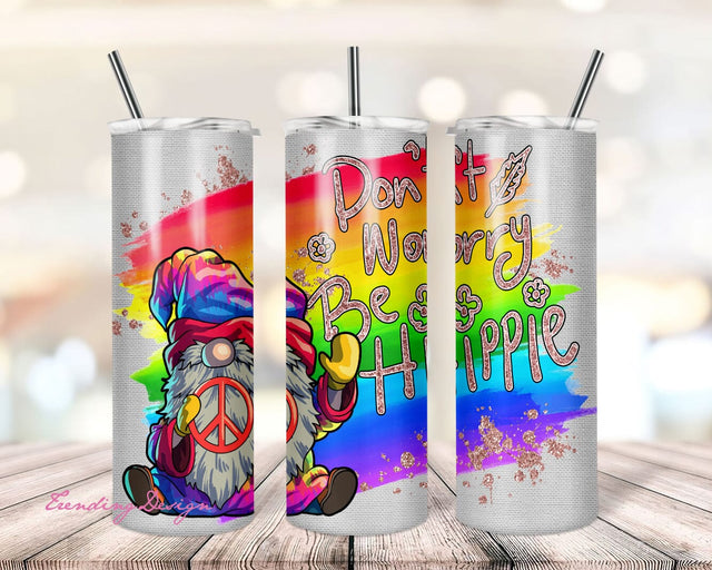 Hippie Gnome 20oz Skinny Tumbler PNG Wrap, Gnome Sublimation Design Waterslide Download, Straight Tapered PNG Sublimation TrendingDesign 
