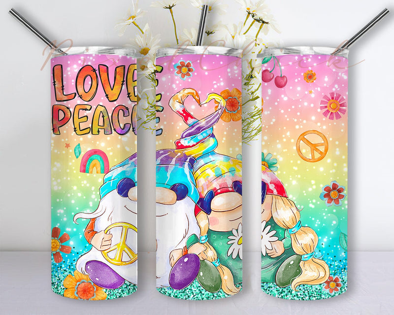Hippie Gnomes Love Peace 20oz Tumbler, Hippie Gnome Tumbler Png, Peace Gnome, Peace and Love, Peace Gnome Graphics, Love Peace Tie Dye Tumbler Sublimation PixelChick 