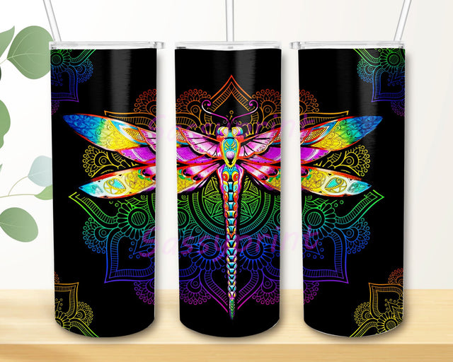 Hippie Mandala Dragonfly Hologram Mandala Tumbler Designs, 20oz Skinny Tumbler Sublimation, Dragonfly Tumbler for Straight/Tapered Tumbler PNG File Digital Download Sublimation sassyprint 