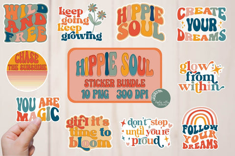 Hippie Soul Sticker Bundle-Retro Stickers PNG-Sticker PNG Sublimation Linden Valley Designs 