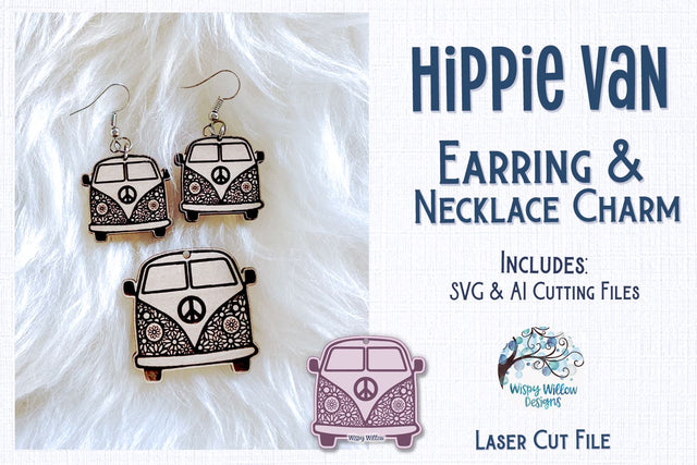 Hippie Van Earring File for Glowforge or Laser Cutter SVG Wispy Willow Designs 