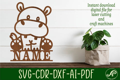 Hippo Name sign svg laser cut template, wall art SVG APInspireddesigns 